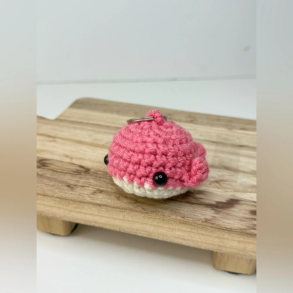 Handcrafted Crocheted Pink Whale Keychain
